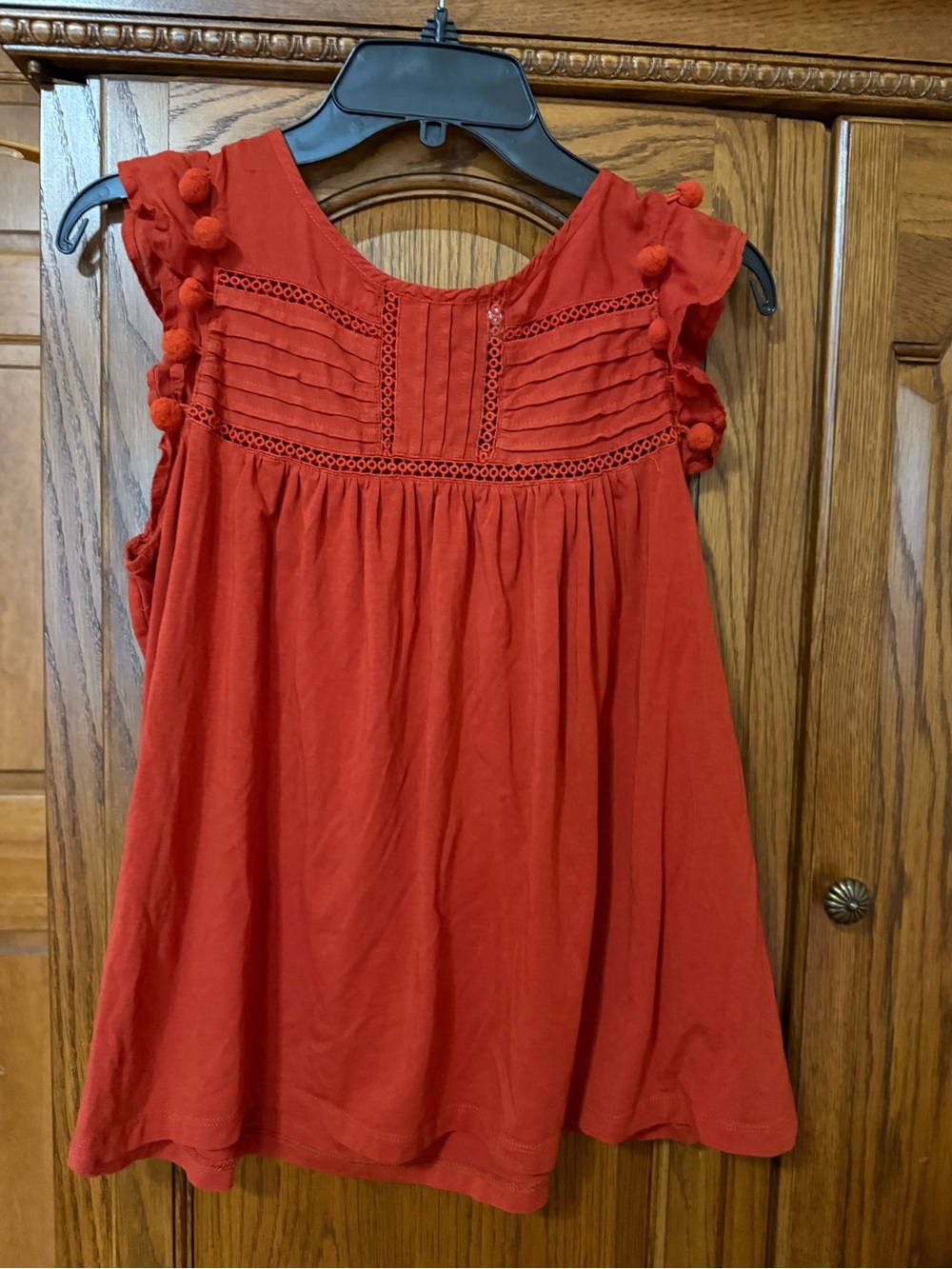Women’s Crown and Ivy burnt orange Pom-Pom Cotton blouse